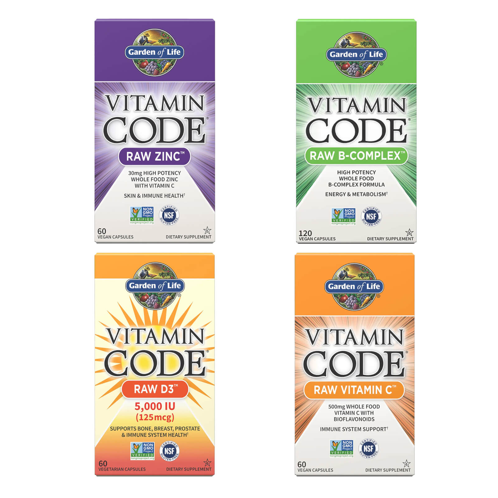 Vitamin Code x4 Bundle – Zinc, Vitamin B-Complex, Vitamin C & Vitamin D