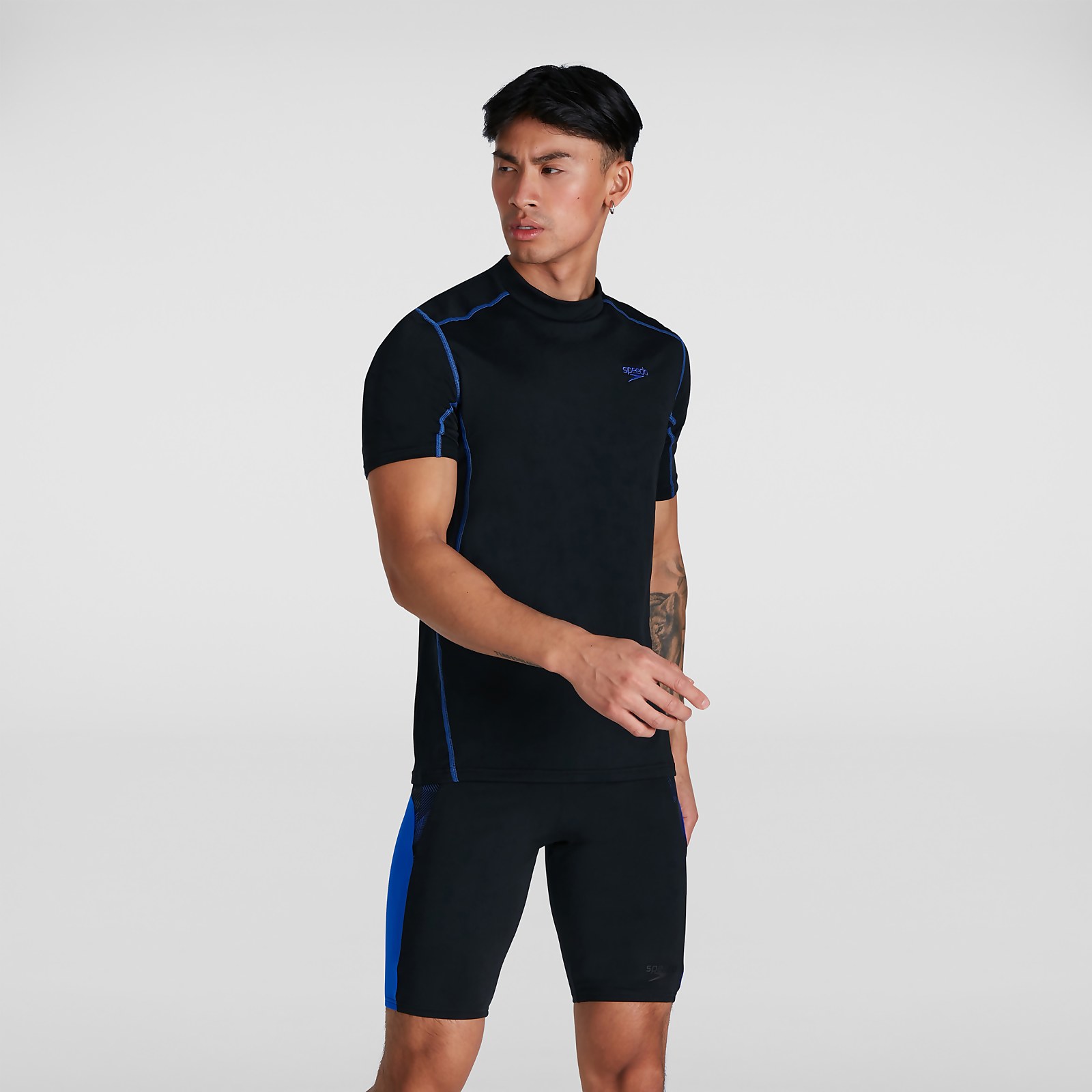 Haut Homme Tech Rash manches courtes noir/bleu