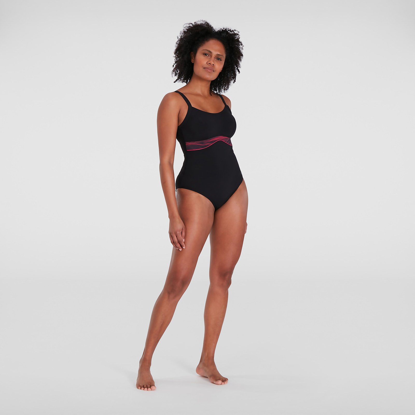 Maillot de bain Femme Salacia dos à clip effet galbant noir/rouge