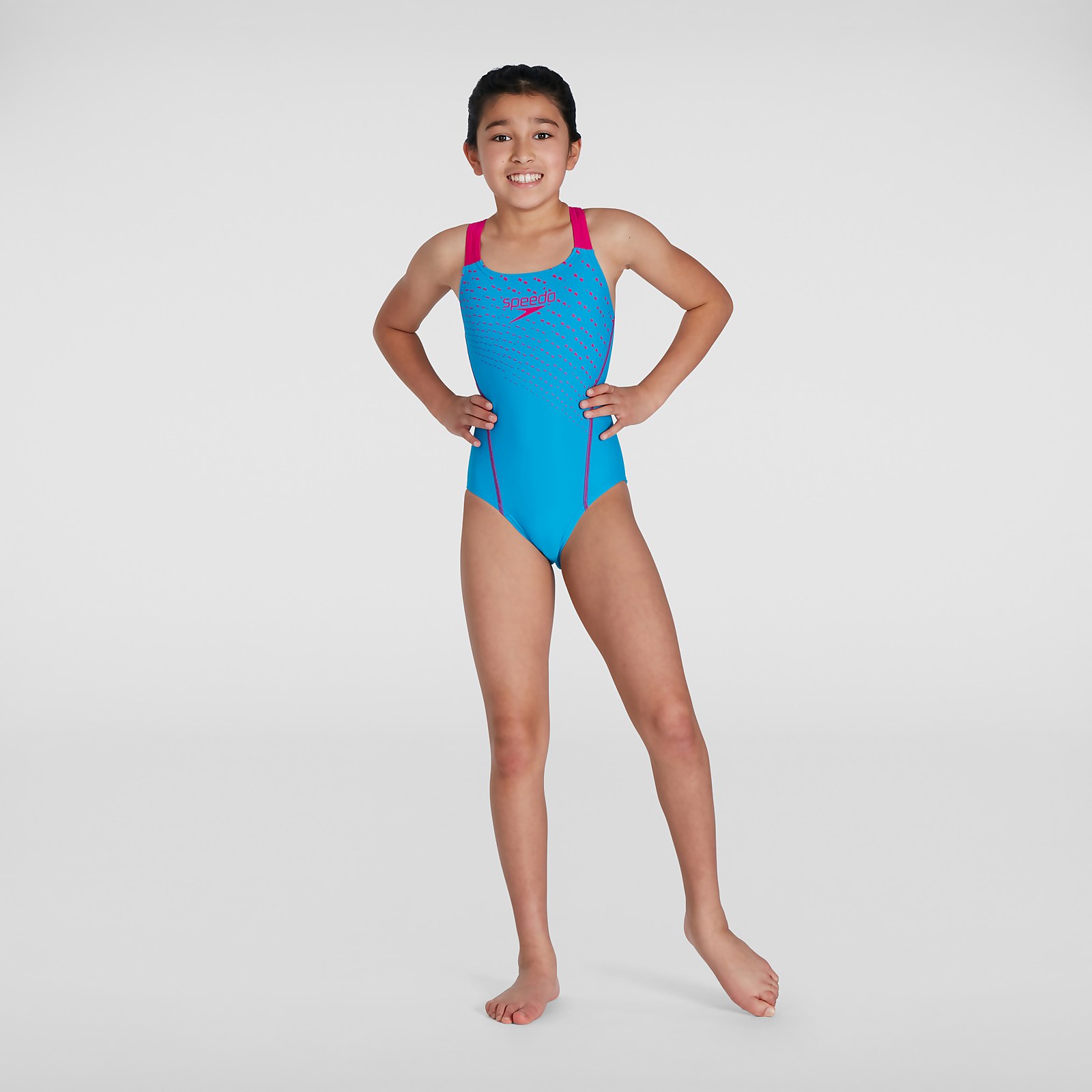 Girls' Medley Logo Medalist Swimsuit Blue/Pink