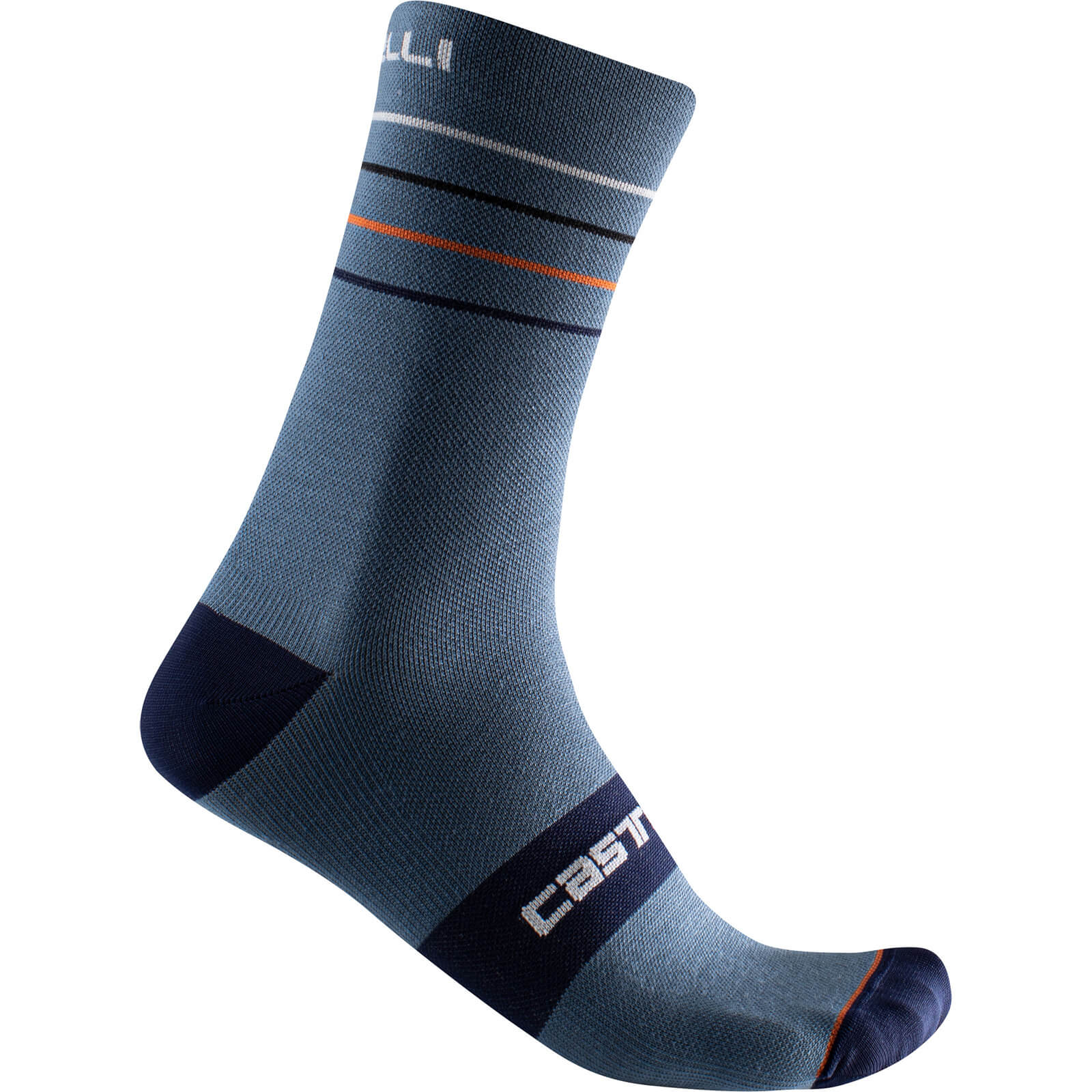 Castelli Endurance 15 Socks - S/M - Light Steel Blue/Pop Orange/White