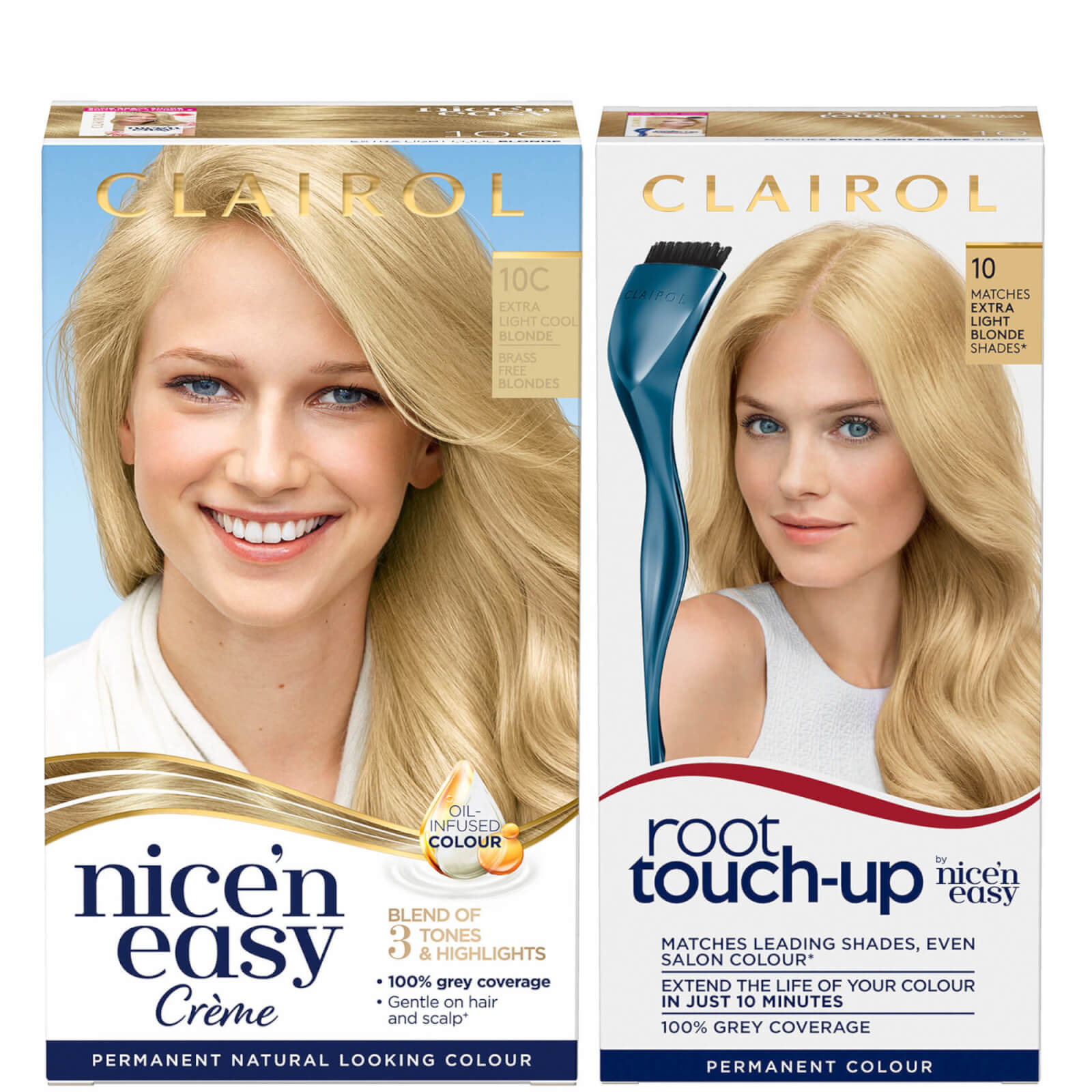 Clairol Root Touch-Up 10 Extra Light Blonde x Nice'n Easy Permanent 10C Extra Light Cool Blonde Bundle