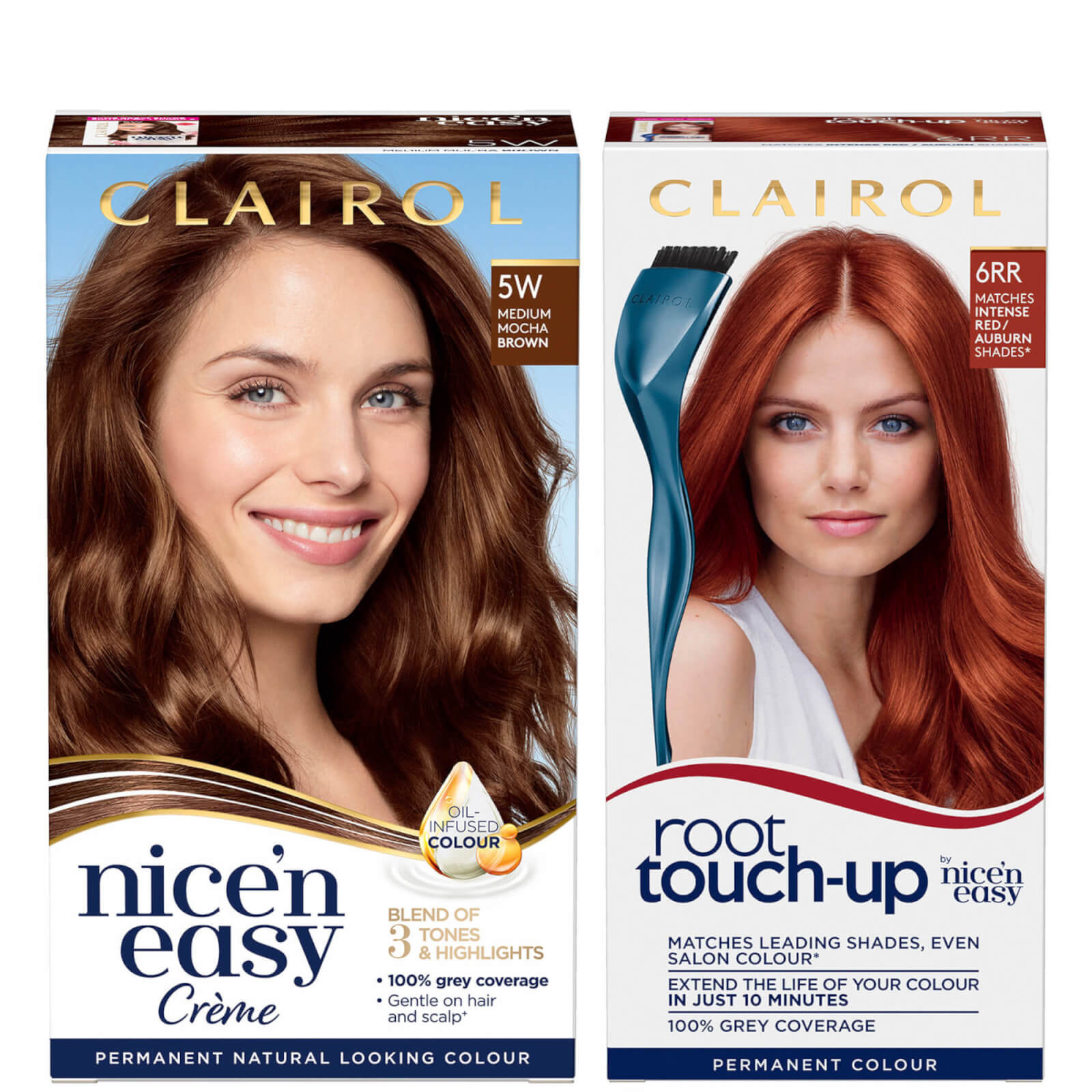 Clairol Root Touch-Up 6RR Intense Red x Nice'n Easy Permanent 5W Medium Mocha Brown Bundle