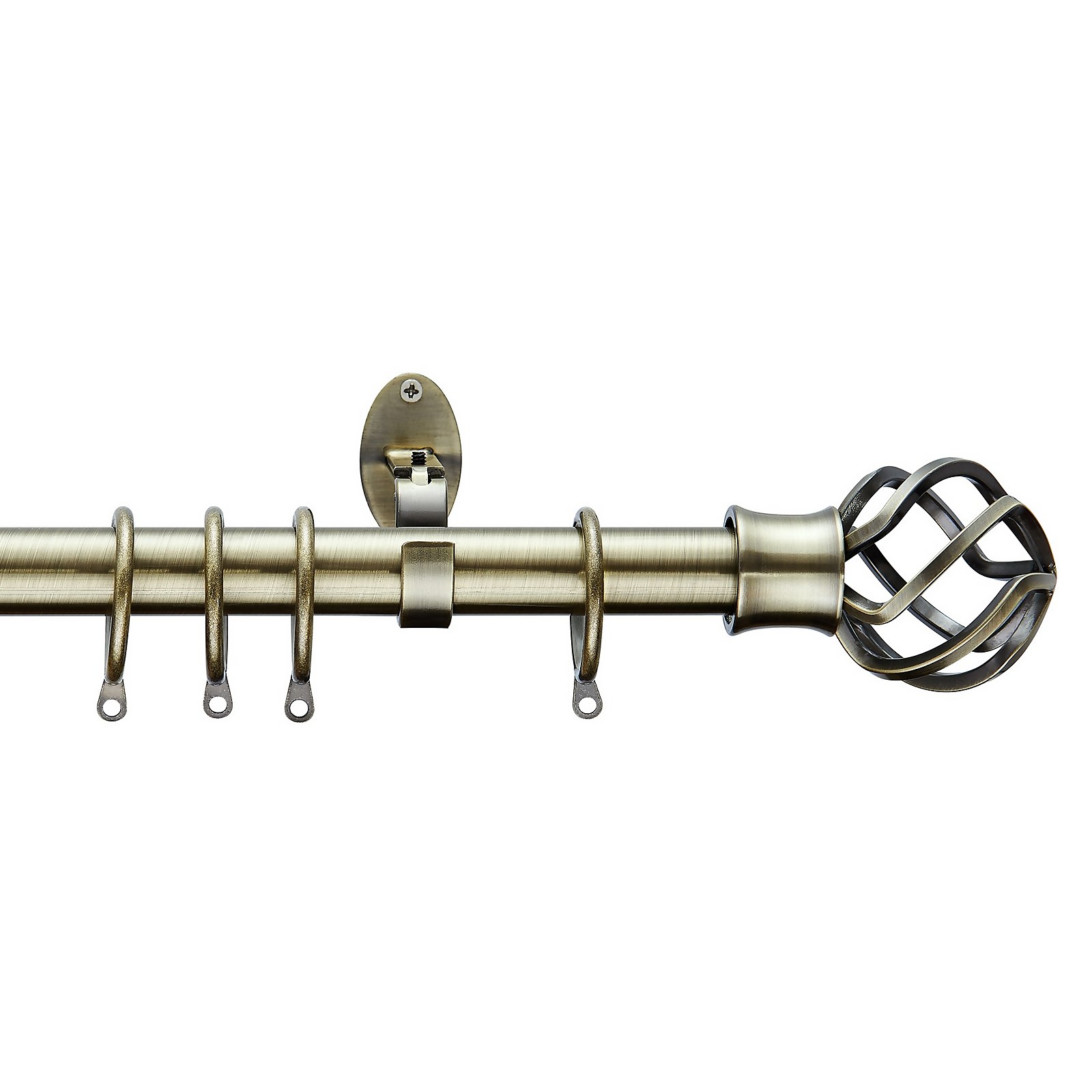 Photo of Extendable Curtain Pole With Cage Ball Finial - Brass