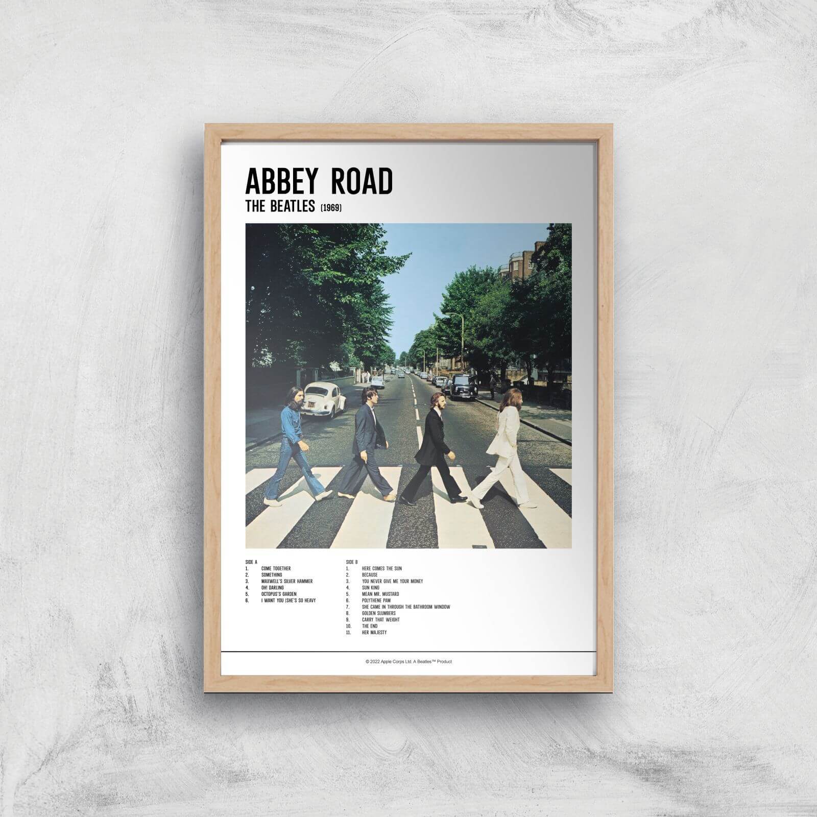 Abbey Road Collection Abbey Road Track List Giclee Art Print - A4 - Wooden Frame
