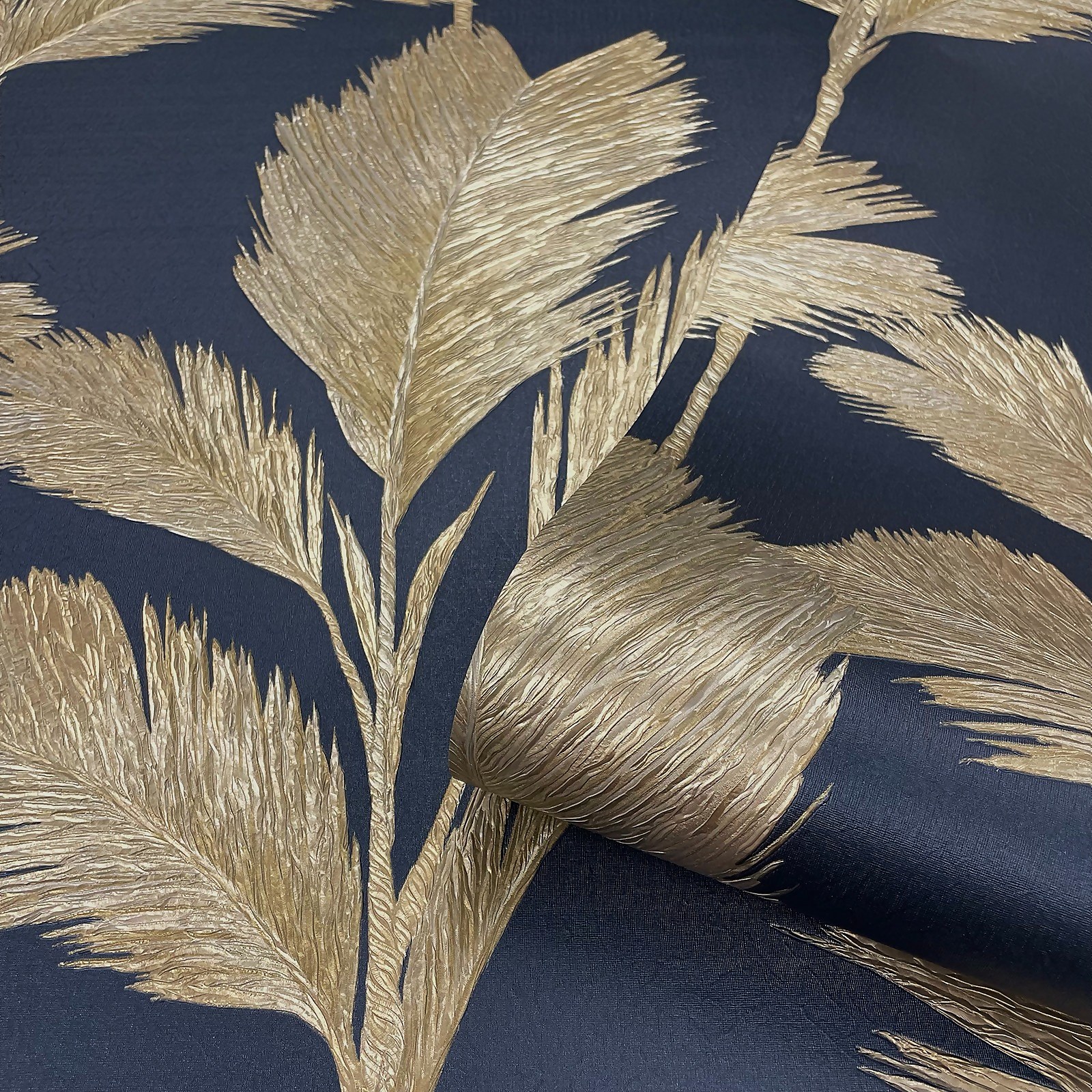 Photo of Belgravia Décor Alessia Leaf Textured Navy Wallpaper