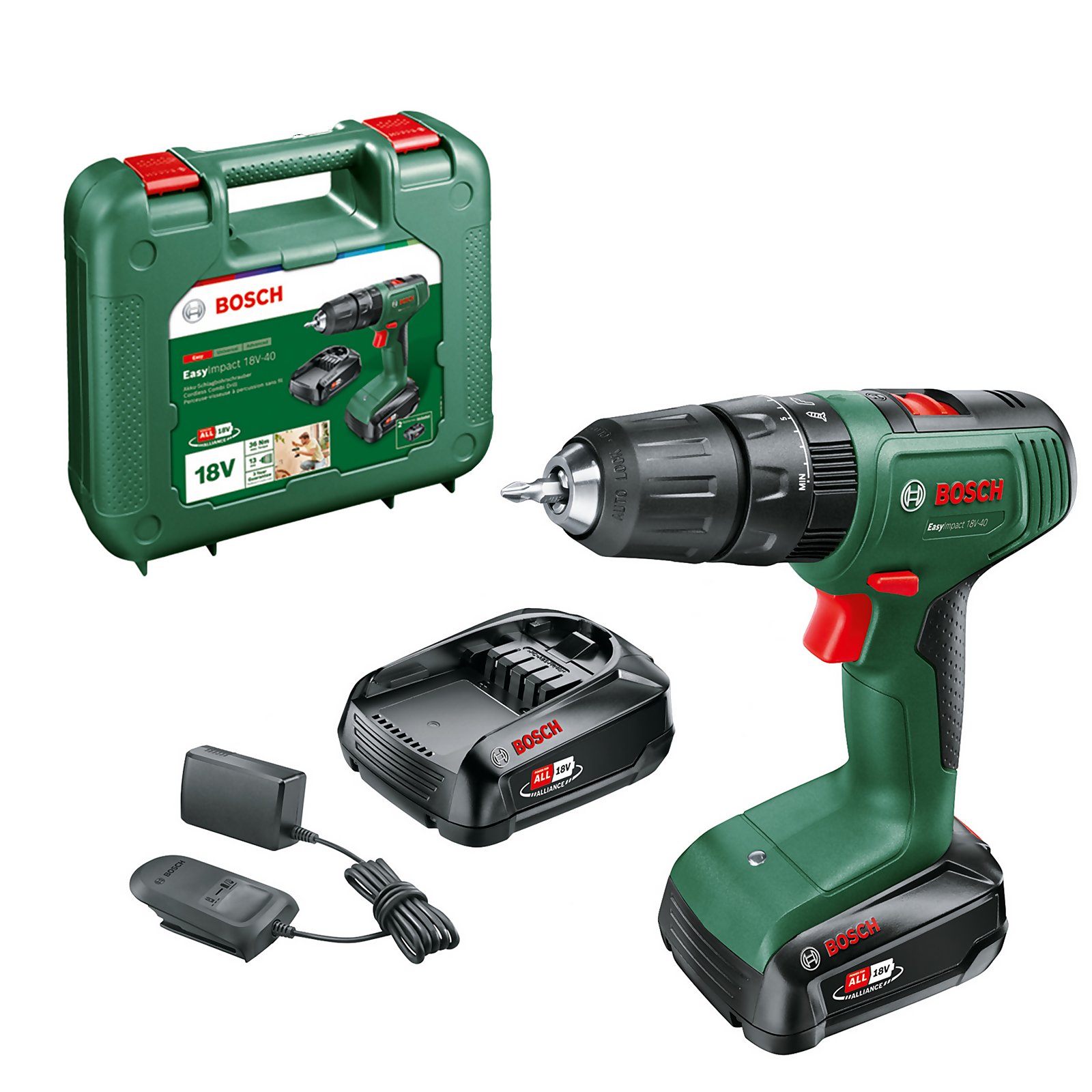 Bosch EasyImpact 18V-40 Combi Drill with 2x 1 5Ah Batteries & Charger