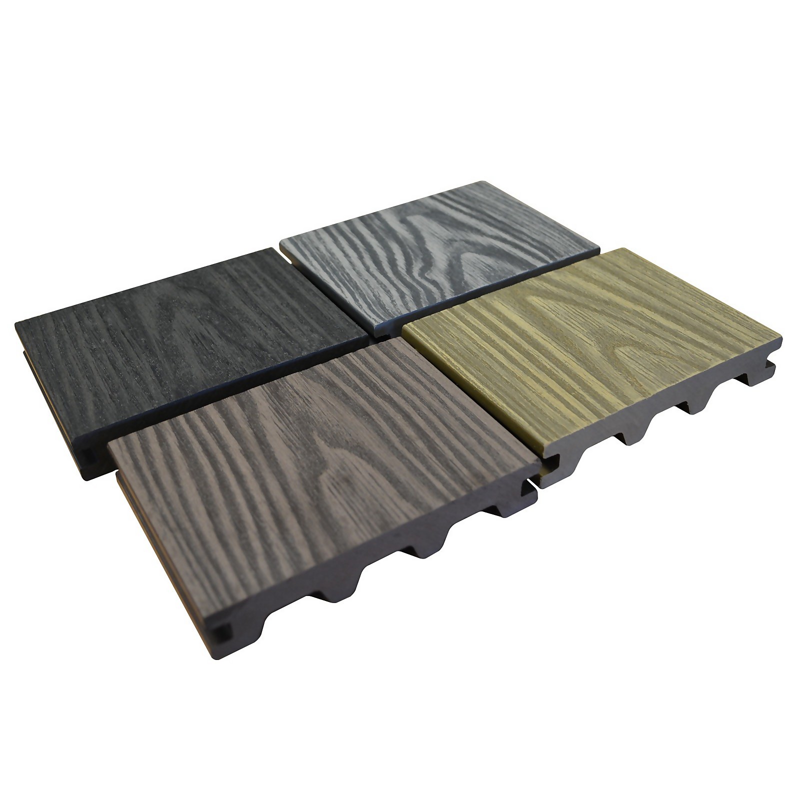 Photo of Victoria Composite Decking Sample Pack Woodgrain Grey / Ebony / Teak / Redwood