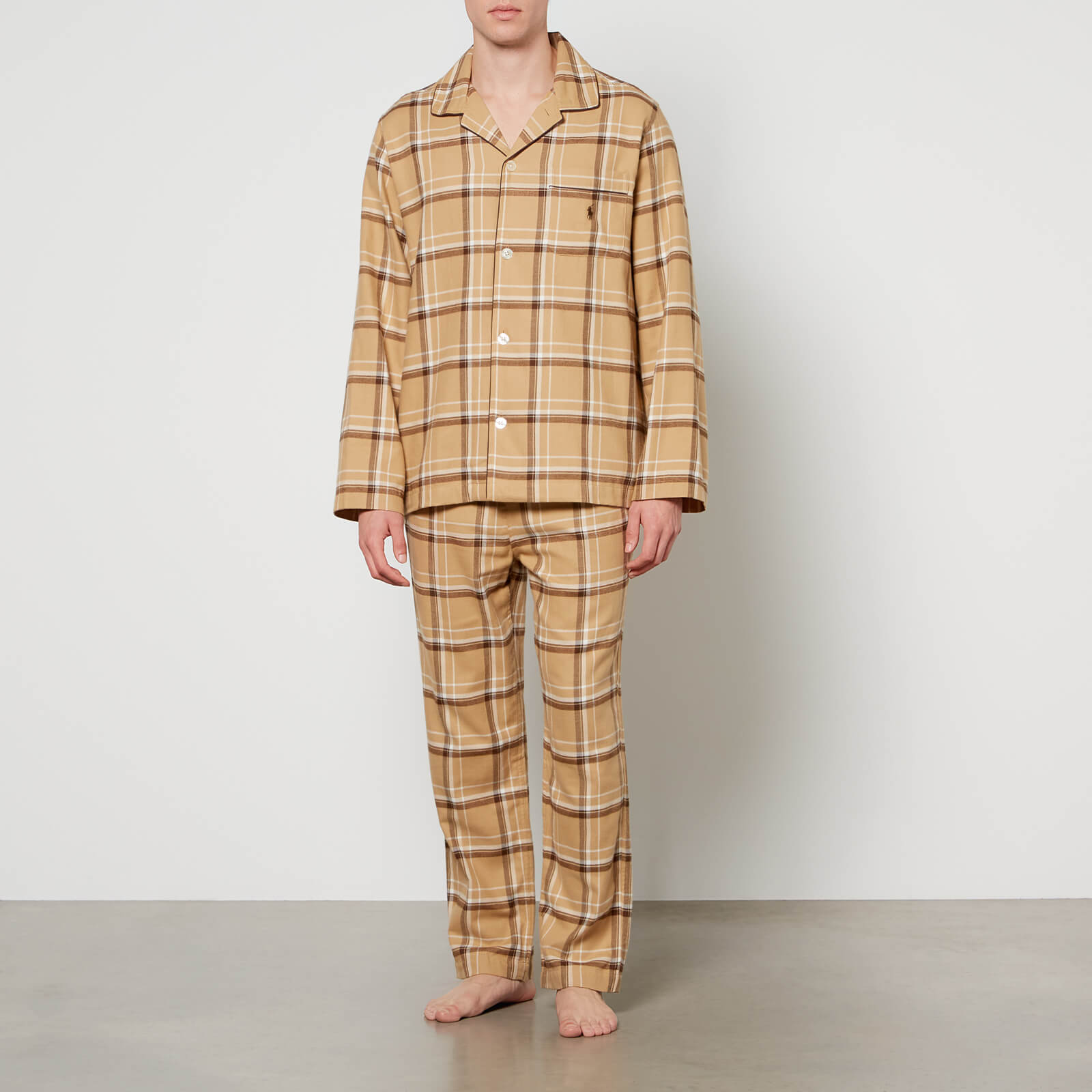 Polo Ralph Lauren Men's Long Sleeve Pajama Set - Khaki Brown Multi Plaid - S