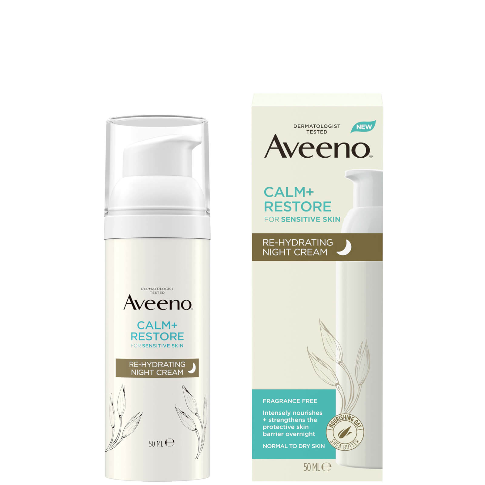 Image of Aveeno Face Calm and Restore Rehydrating Night Cream 50ml