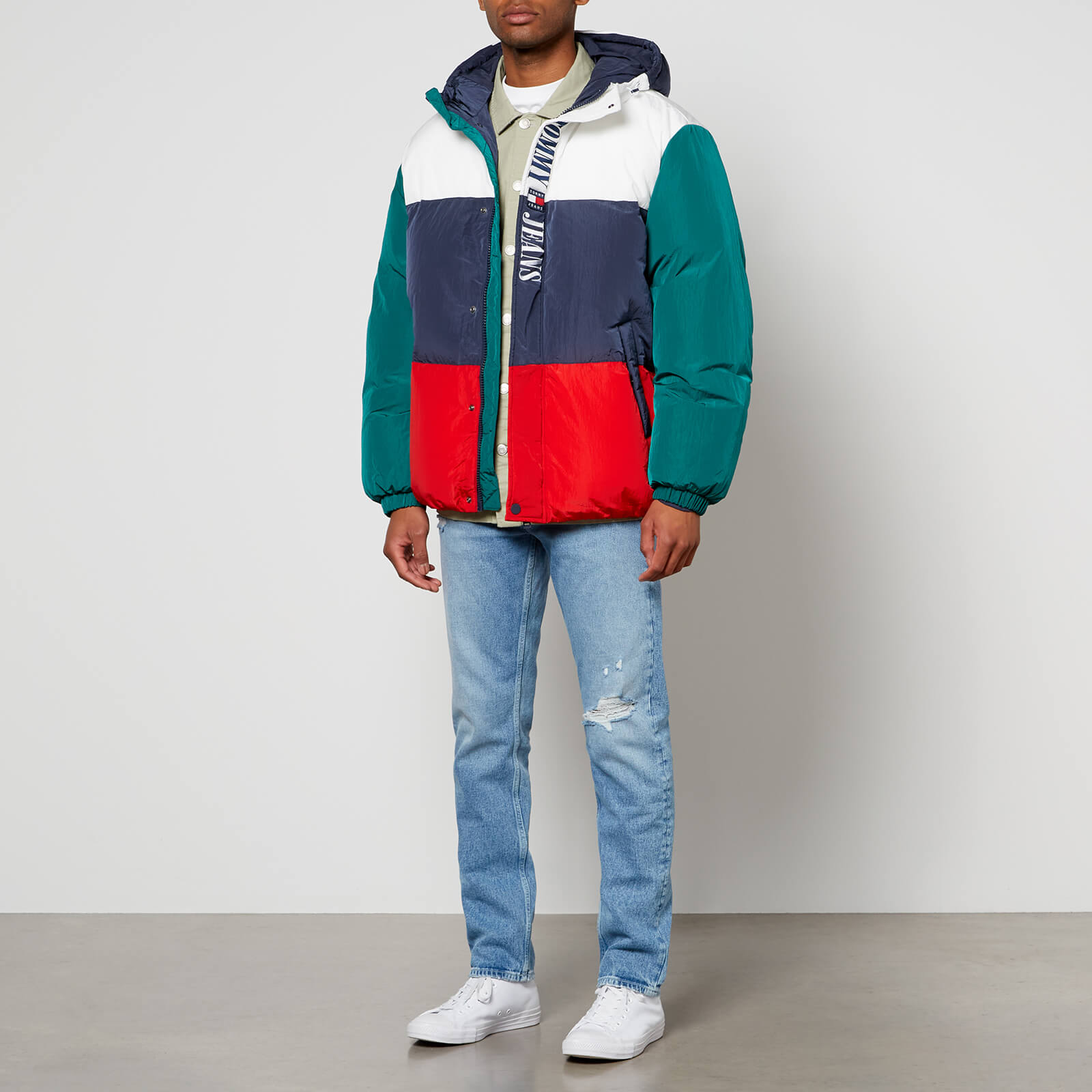 tommy jeans archive colour-block shell puffer jacket - xxl