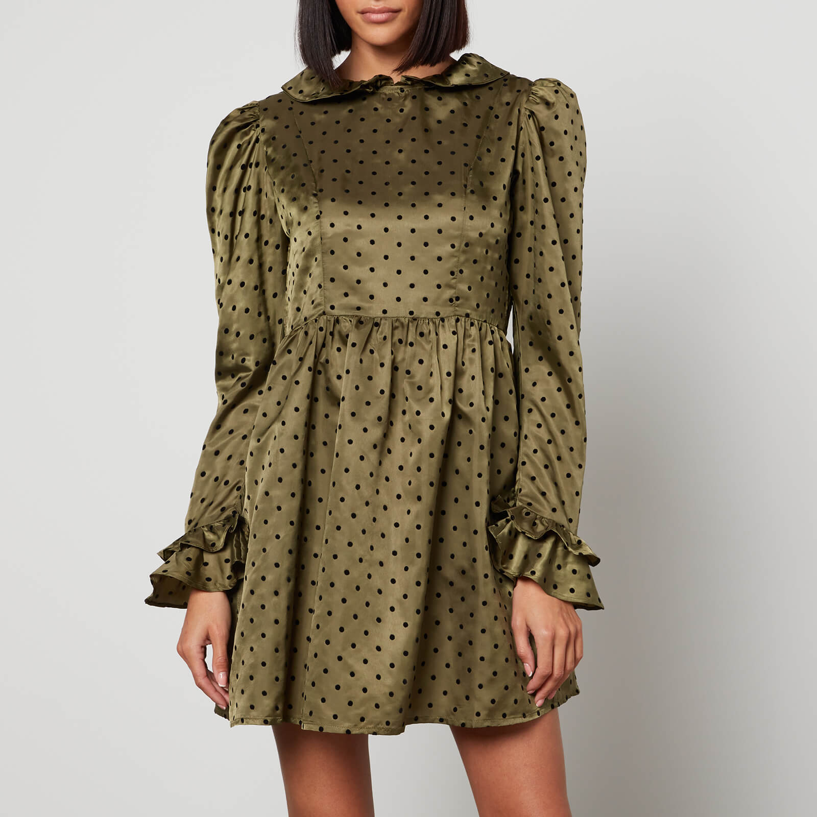 Batsheva Prairie Polka-Dot Satin Mini Dress - US 6/UK 10