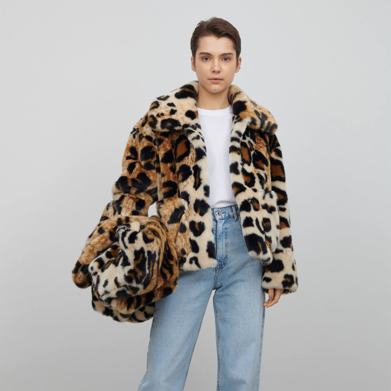 Jakke Traci Leopard-Print Faux Fur Coat - S