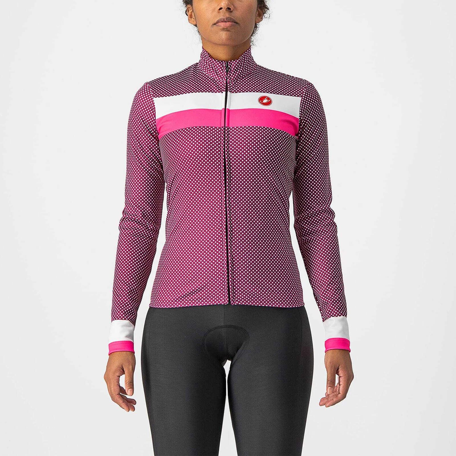 Castelli Volare Long Sleeve Jersey - M - Cyclamen/White-Pink Fluo