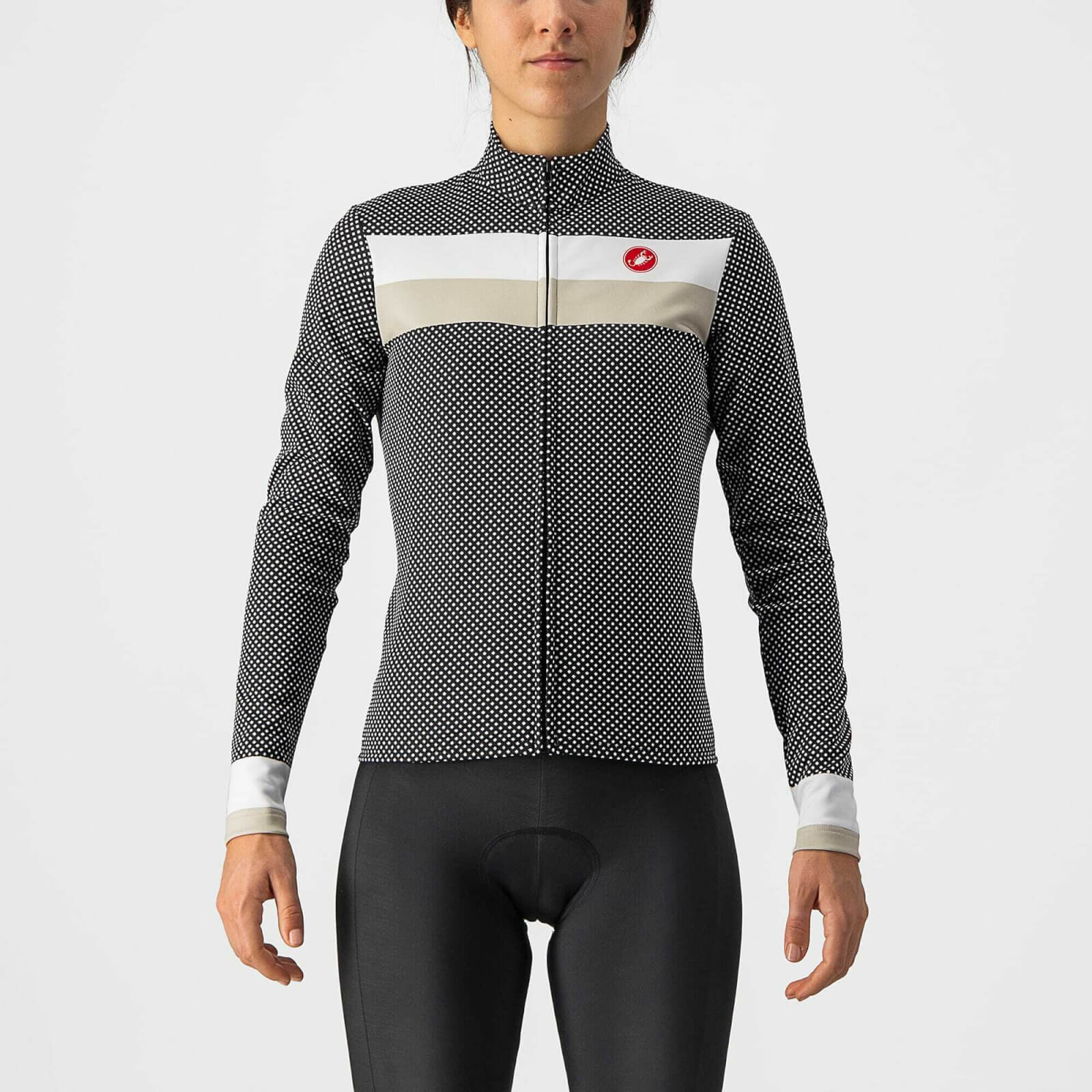 Castelli Volare Long Sleeve Jersey - L - Black/White-Chalk