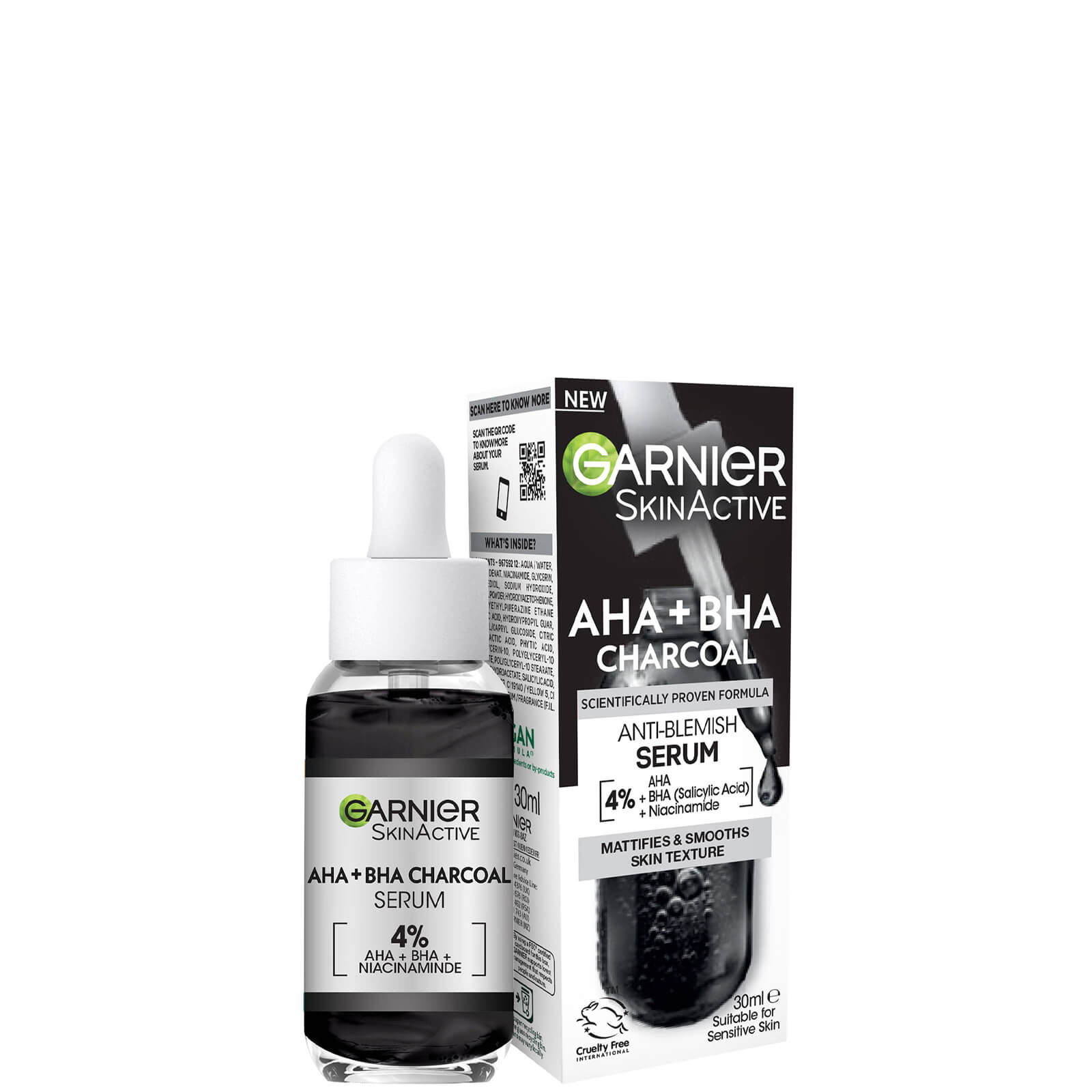 Image of Garnier Skinactive 4% AHA BHA and Niacinamide Charcoal Serum, Resurface and Smooth Skin Texture 30ml