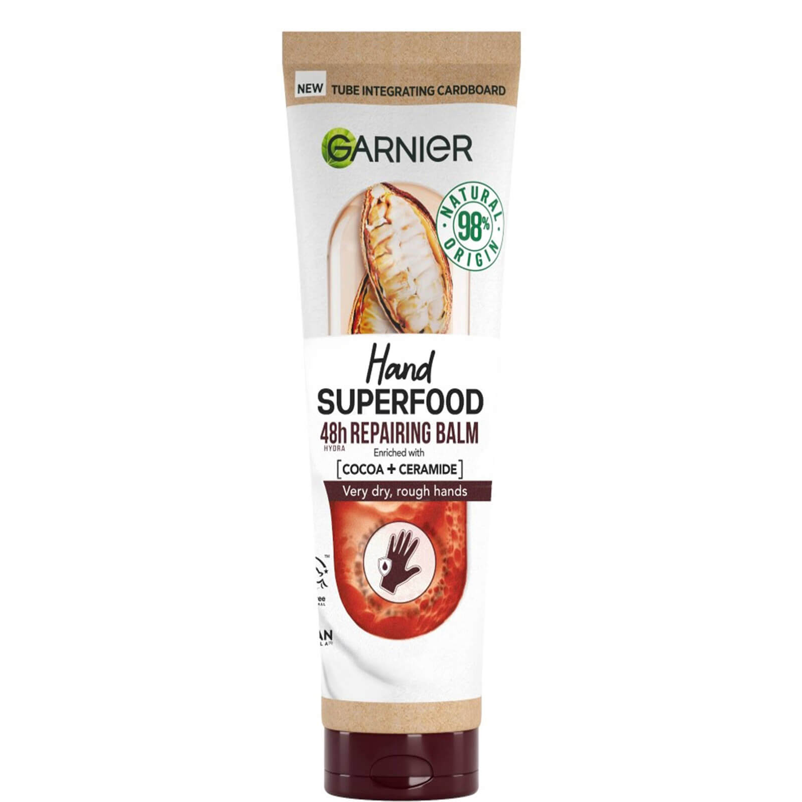Image of Garnier Vegan Hand Superfood, Repairing Hand Cream with Cocoa and Ceramide for Very Dry, Rough Hands 75ml