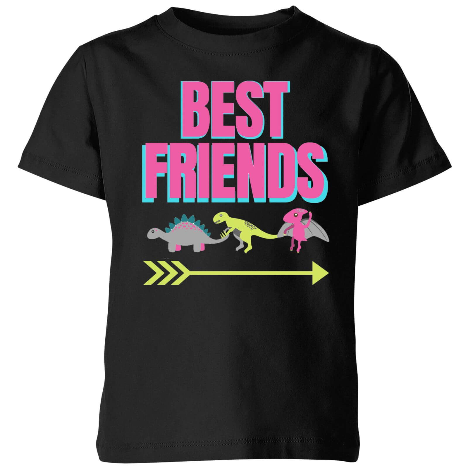 Best Friends Pink Dinosaurs Big And Beautiful Kids' T-Shirt - Black - 11-12 Years - Black