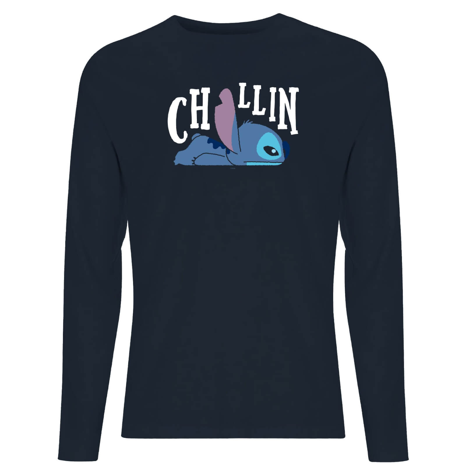 Disney Lilo And Stitch Chillin Men's Long Sleeve T-Shirt - Navy - S - Blu Navy