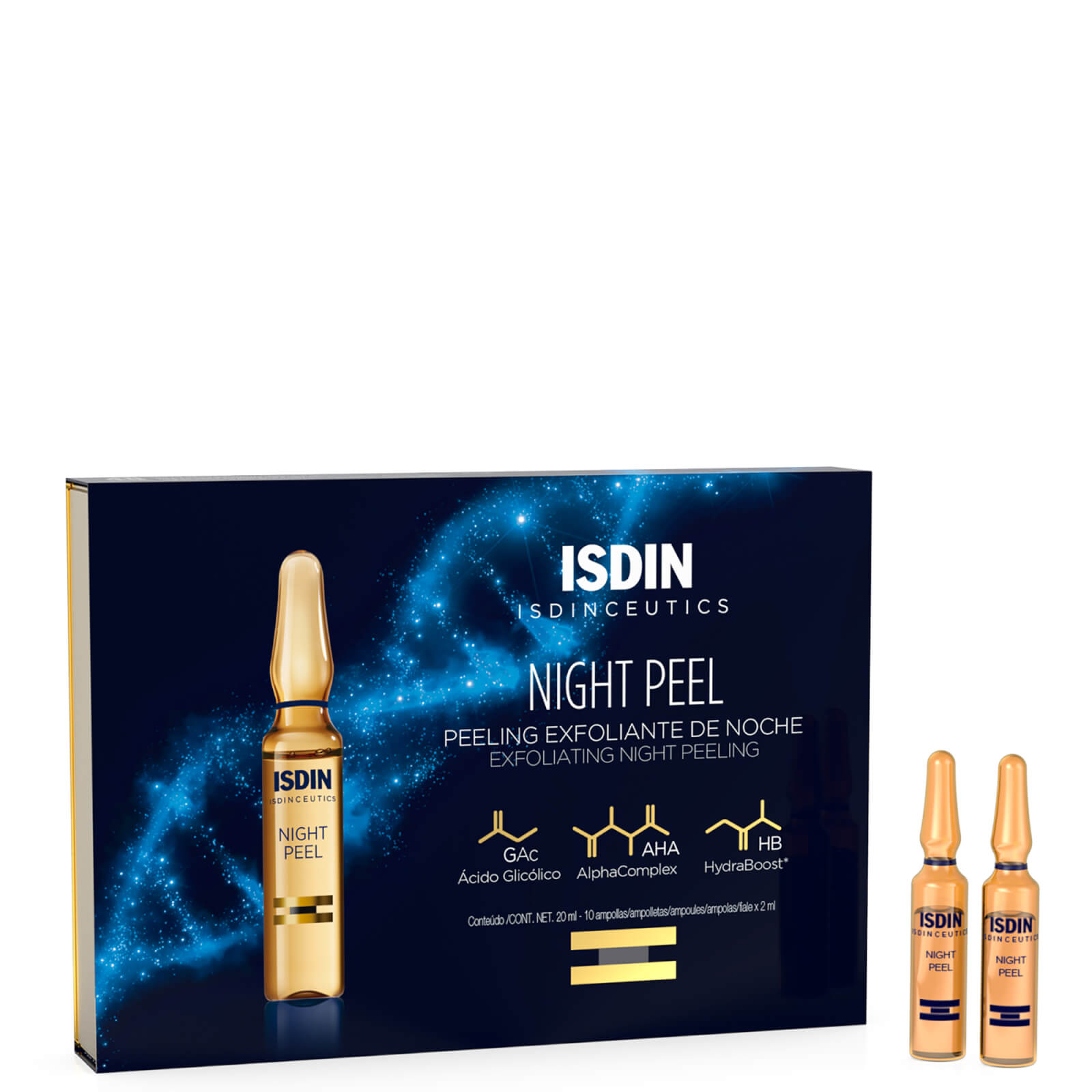 ISDIN Night Peel AHA and Glycolic Acid Night Serum Gentle Exfoliation (Various Options) - 10 ampoules