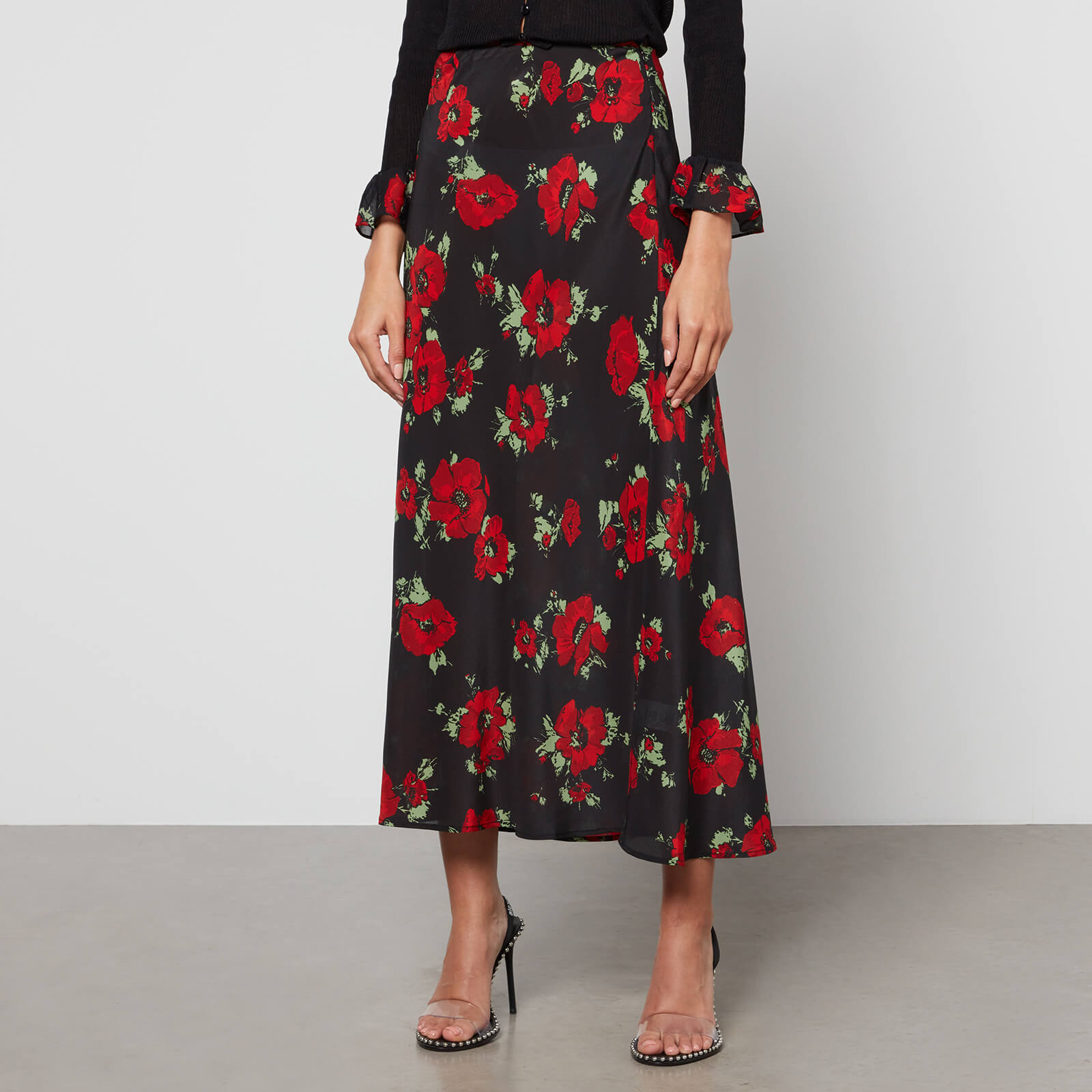 RIXO Kelly Floral-Print Silk Midi Skirt - UK 6