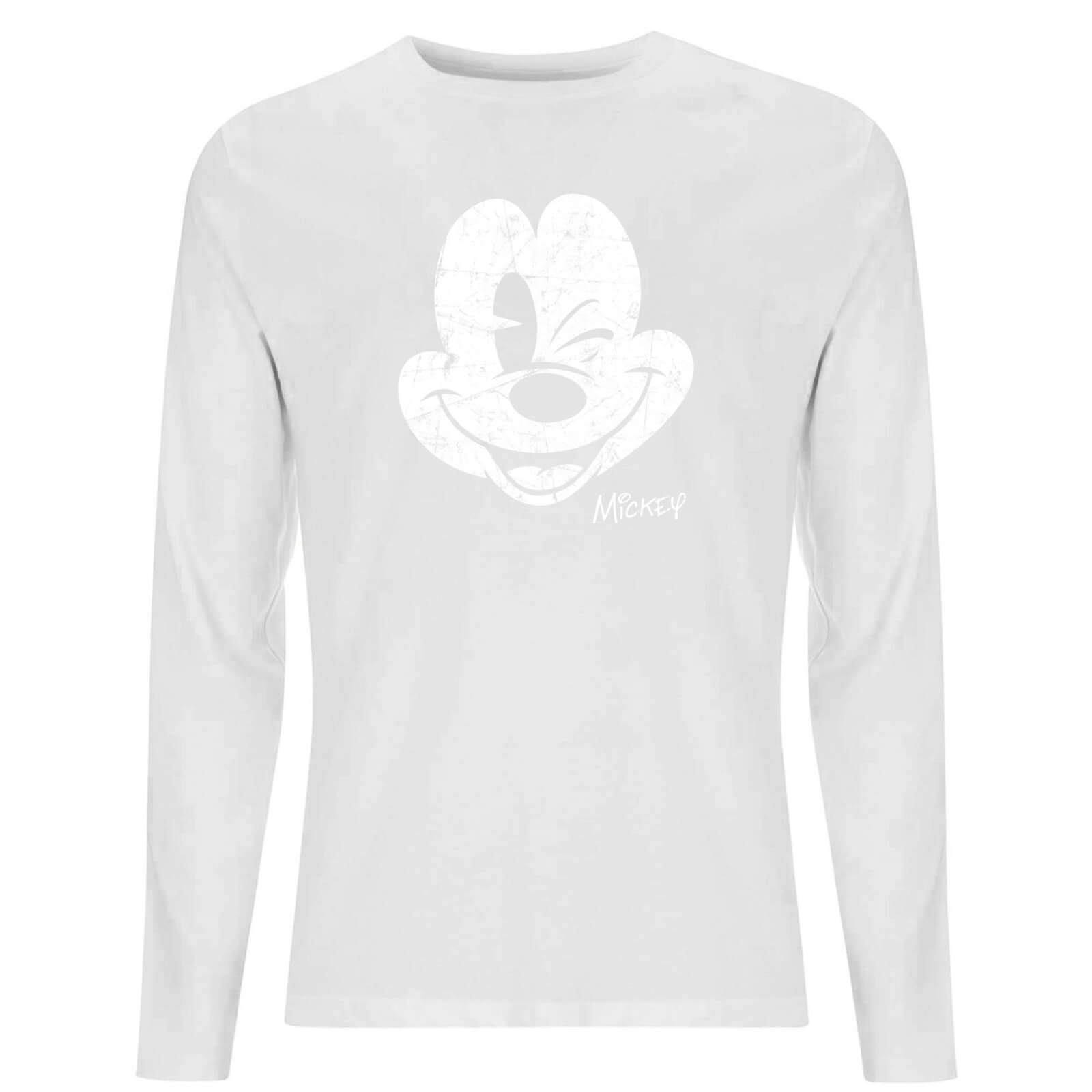 Disney Mickey Mouse Worn Face Men's Long Sleeve T-Shirt - White - XXL - White