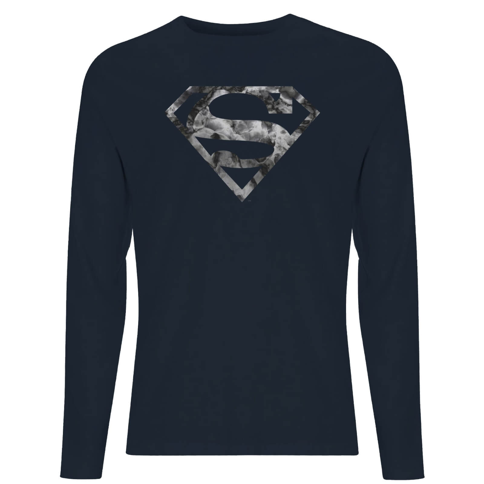 Marble Superman Logo Men's Long Sleeve T-Shirt - Navy - S - Blu Navy