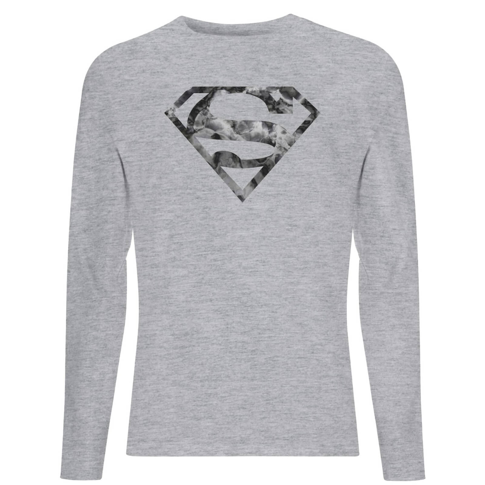 Marble Superman Logo Men's Long Sleeve T-Shirt - Grey - Xs - Grey