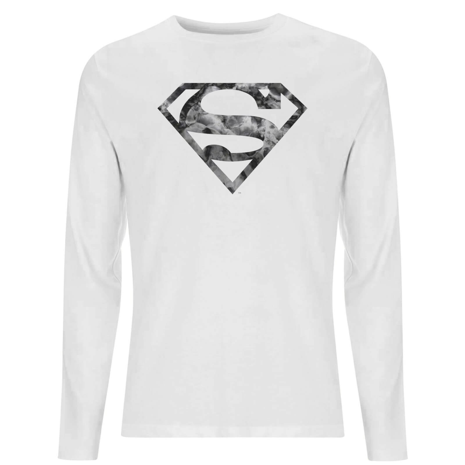 Marble Superman Logo Men's Long Sleeve T-Shirt - White - S