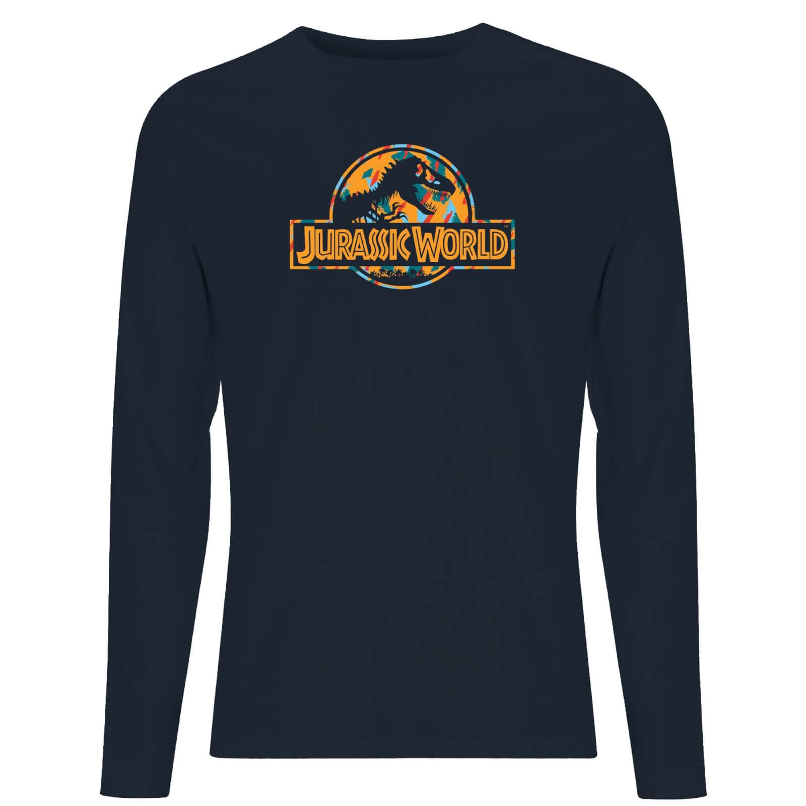 Jurassic Park Logo Tropical Men's Long Sleeve T-Shirt - Navy - M - Navy