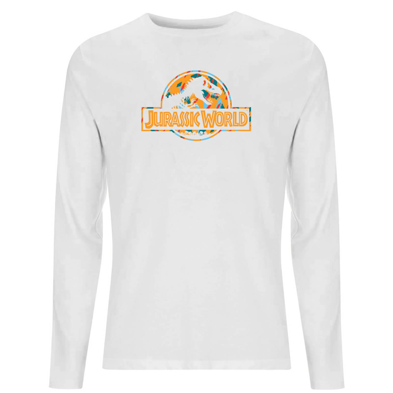 Jurassic Park Logo Tropical Men's Long Sleeve T-Shirt - White - Xs - Wit