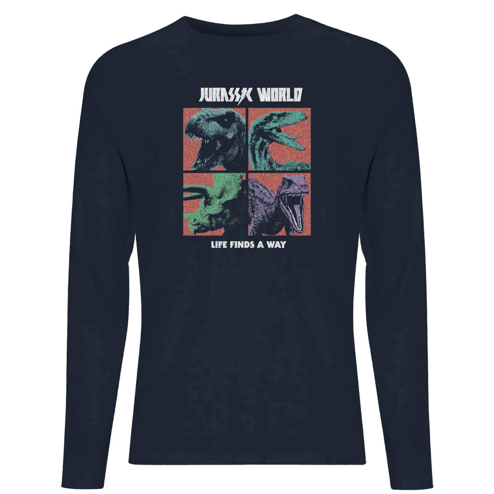 Jurassic Park World Four Colour Faces Men's Long Sleeve T-Shirt - Navy - Xs - Navy Blauw