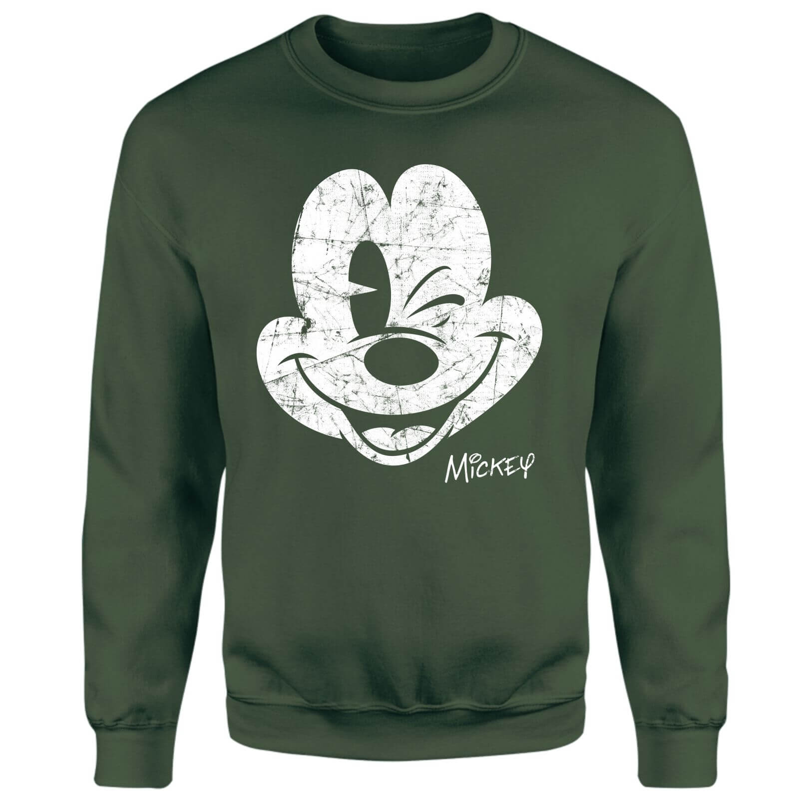 Mickey Mouse Worn Face Sweatshirt - Green - XL - Green
