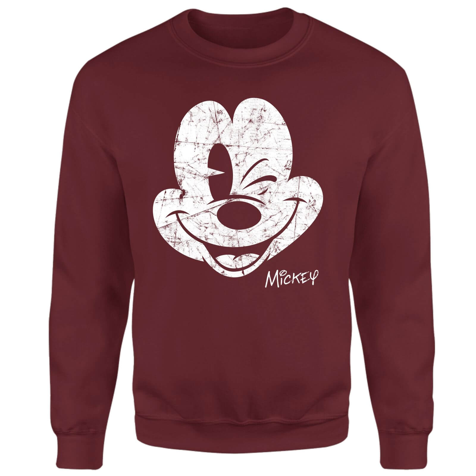 Mickey Mouse Worn Face Sweatshirt - Burgundy - M - Burgundy