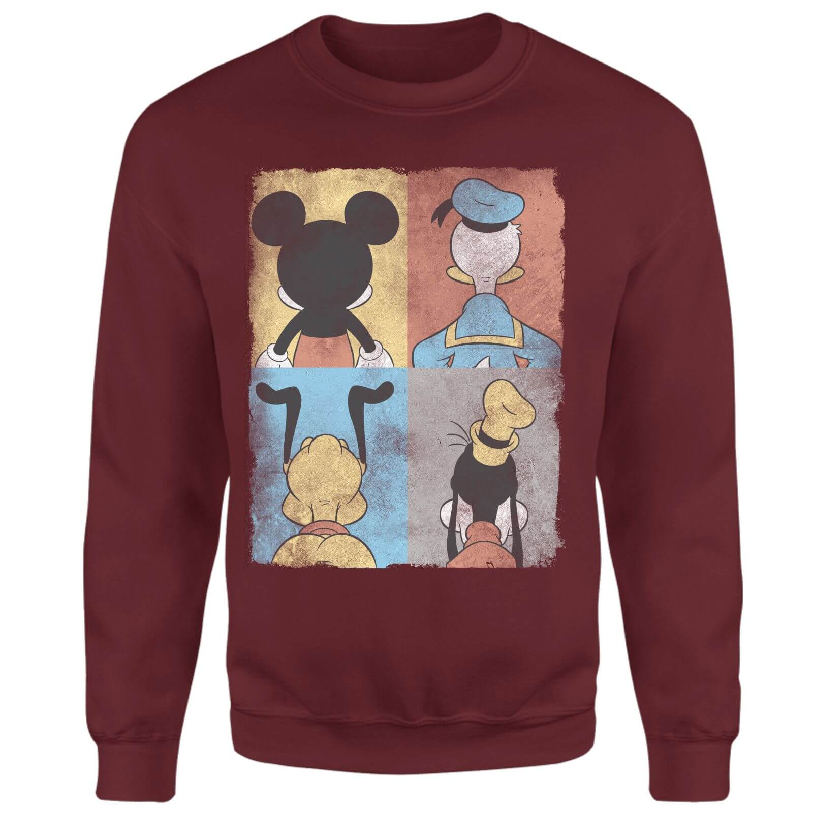 Donald Duck Mickey Mouse Pluto Goofy Tiles Sweatshirt - Burgundy - M - Burgundy