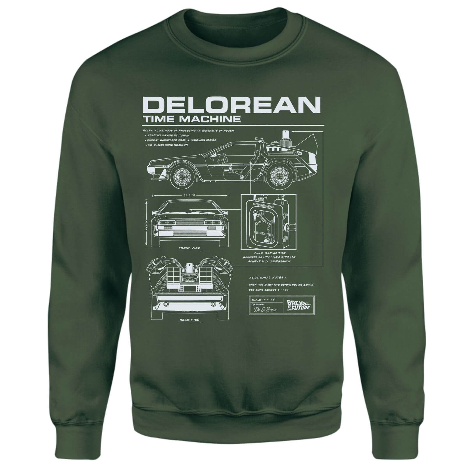 Back To The Future Delorean Schematic Sweatshirt - Green - XXL - Verde