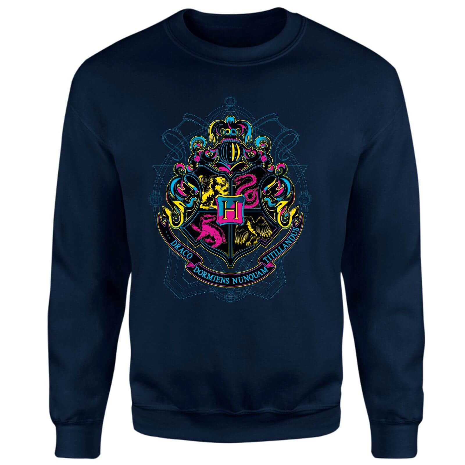 Harry Potter Hogwarts Neon Crest Sweatshirt - Navy - XXL - Blu Navy