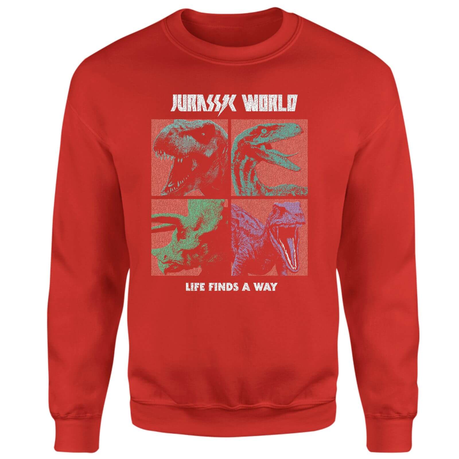 Jurassic Park World Four Colour Faces Sweatshirt - Red - XS - Rosso