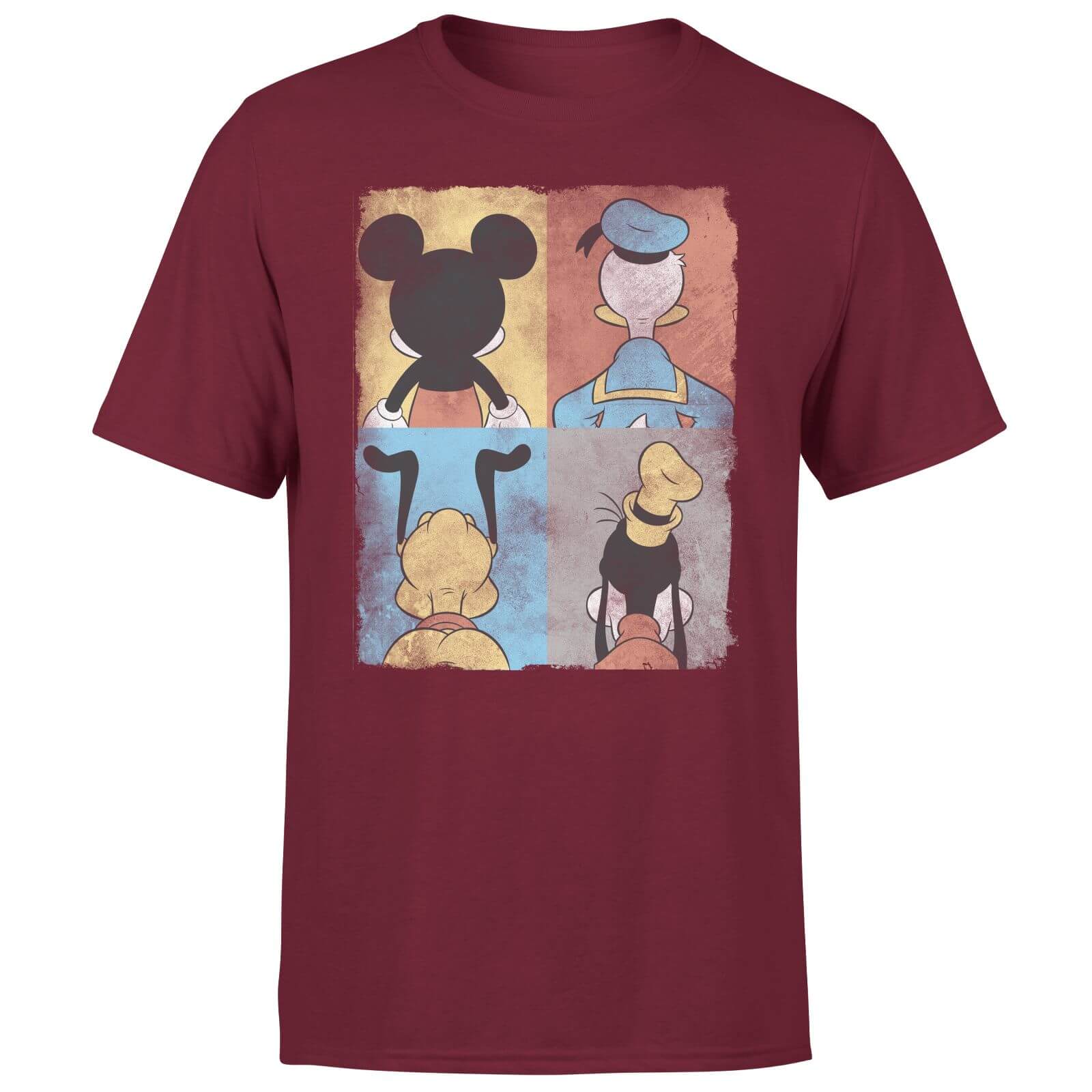 Donald Duck Mickey Mouse Pluto Goofy Tiles Men's T-Shirt - Burgundy - M - Burgundy