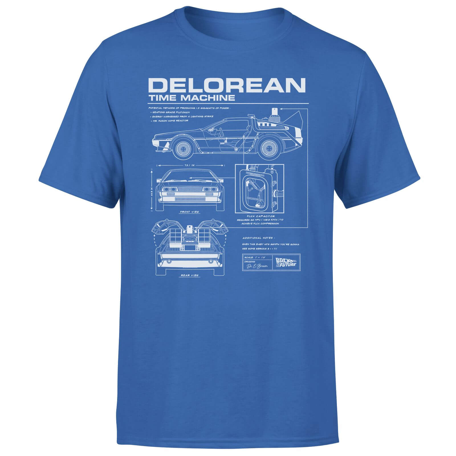 Back To The Future Delorean Schematic Men's T-Shirt - Blue - L - Blue