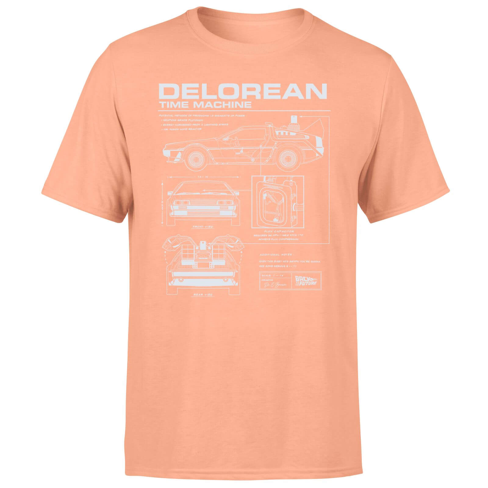 Back To The Future Delorean Schematic Men's T-Shirt - Coral - XXL - Coral
