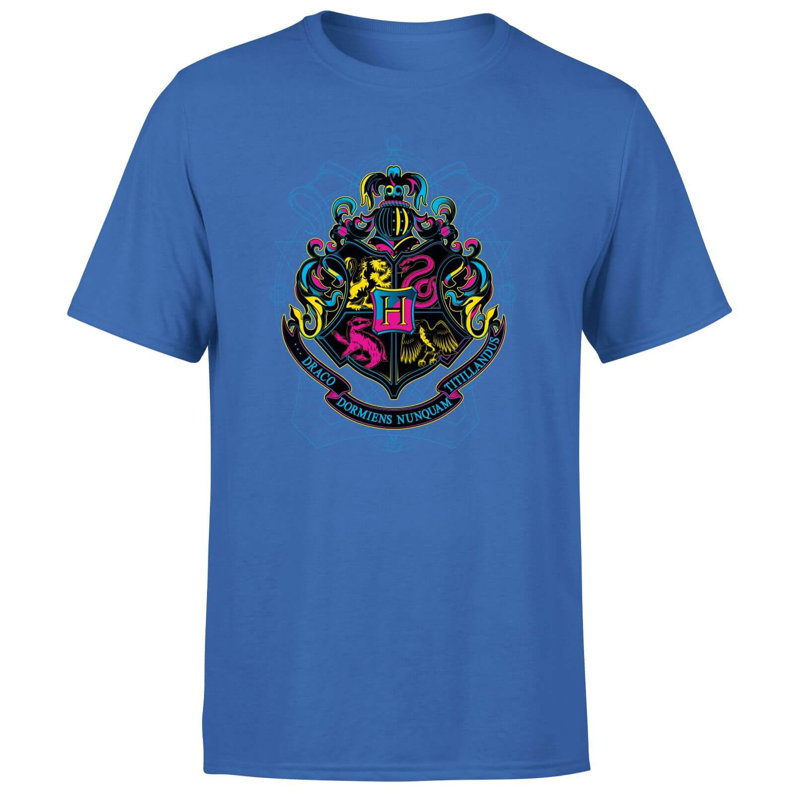 Harry Potter Hogwarts Neon Crest Men's T-Shirt - Blue - L - Blue