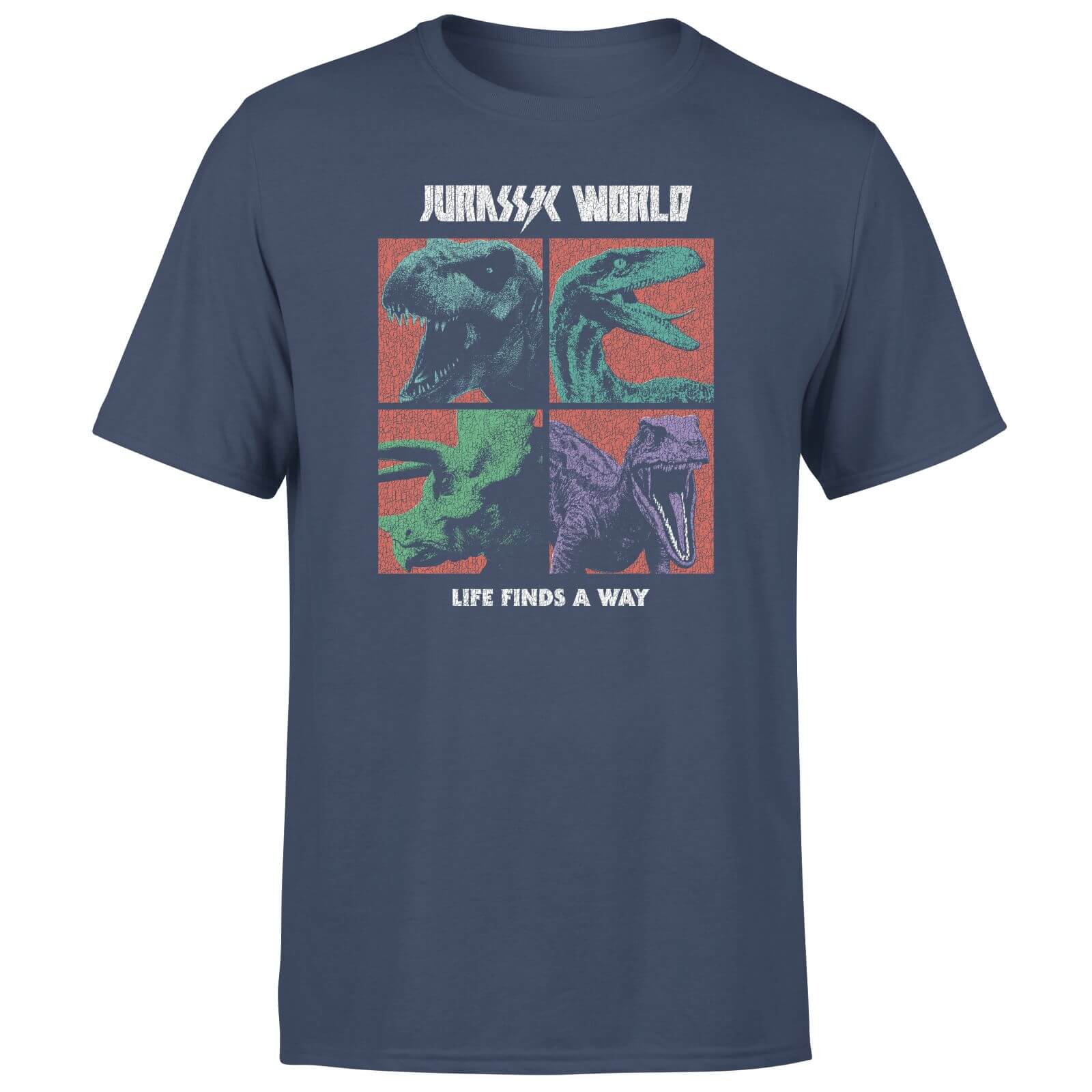 

Jurassic Park World Four Colour Faces Men's T-Shirt - Navy - XL - Blu Navy