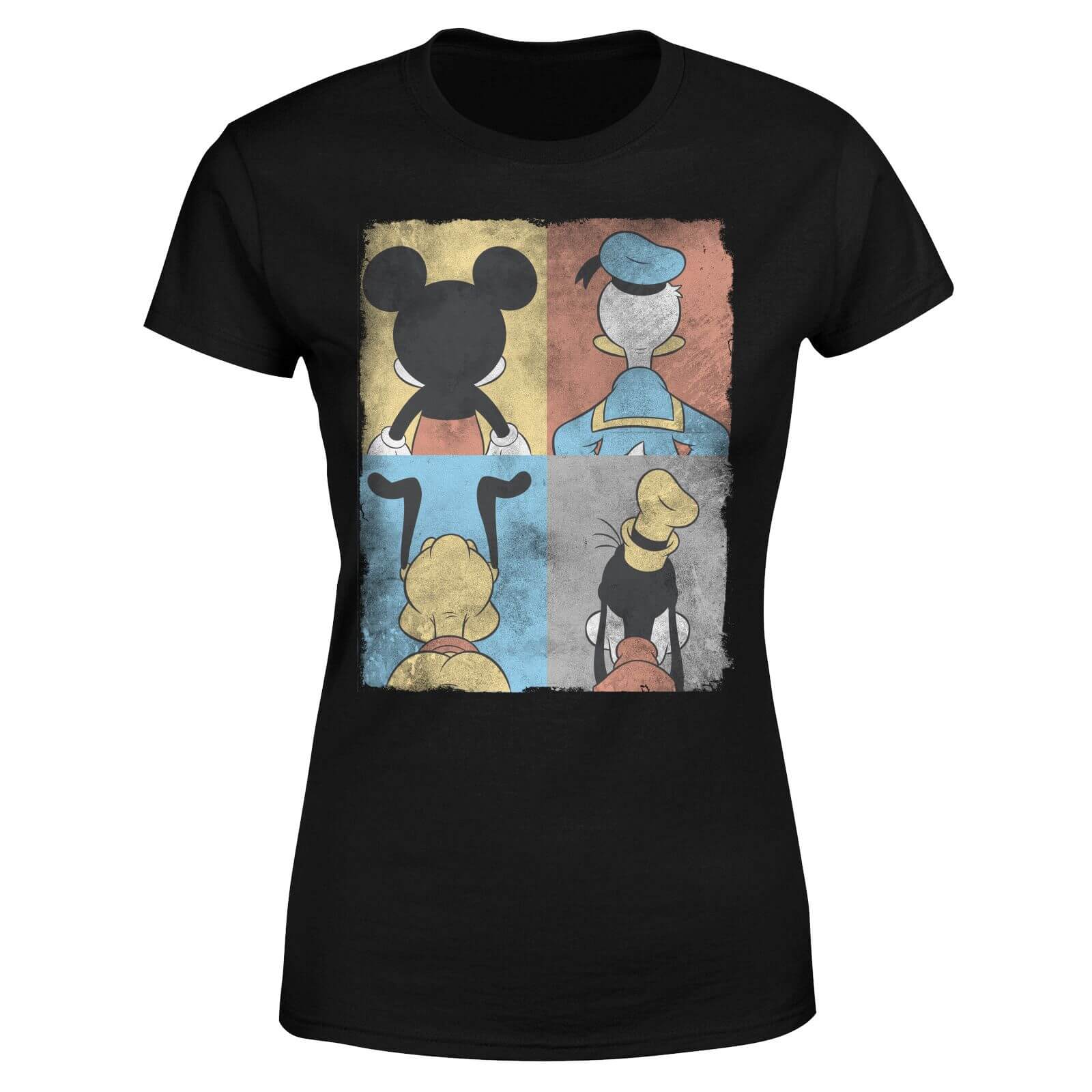 Disney Donald Duck Mickey Mouse Pluto Goofy Tiles Women's T-Shirt - Black - XS - Black