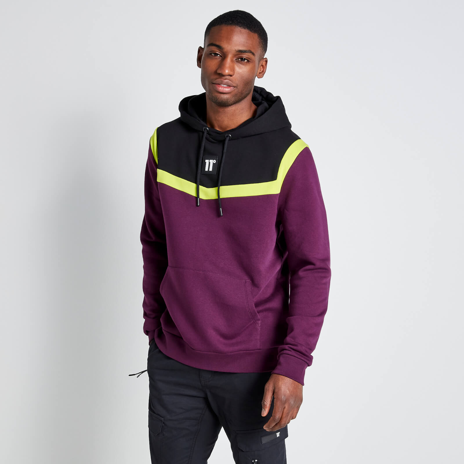 tall cut and sew pullover hoodie – plum purple/black/limeade - xxxl