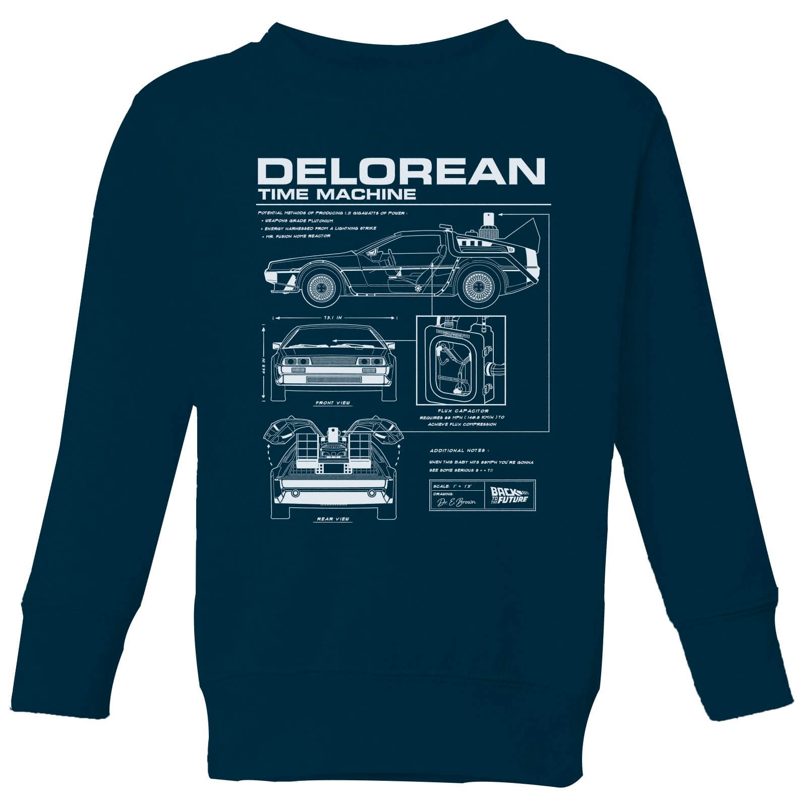 

Back To The Future Delorean Schematic Kids' Sweatshirt - Navy - 3-4 Anni - Blu Navy
