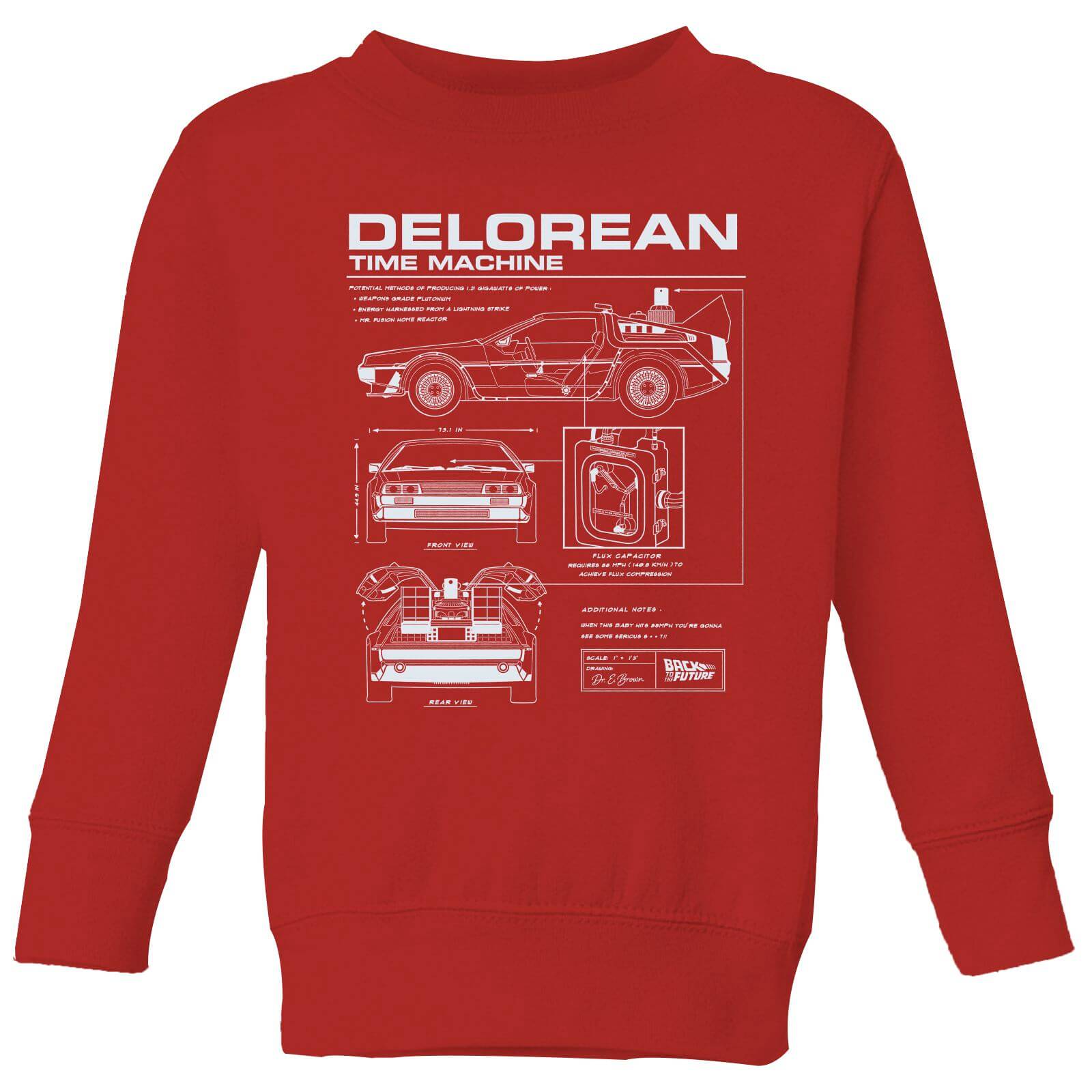 Back To The Future Delorean Schematic Kids' Sweatshirt - Red - 3-4 Years