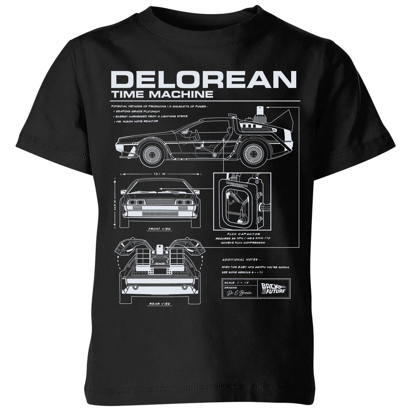 

Back To The Future Delorean Schematic Kids' T-Shirt - Black - 5-6 Anni - Nero