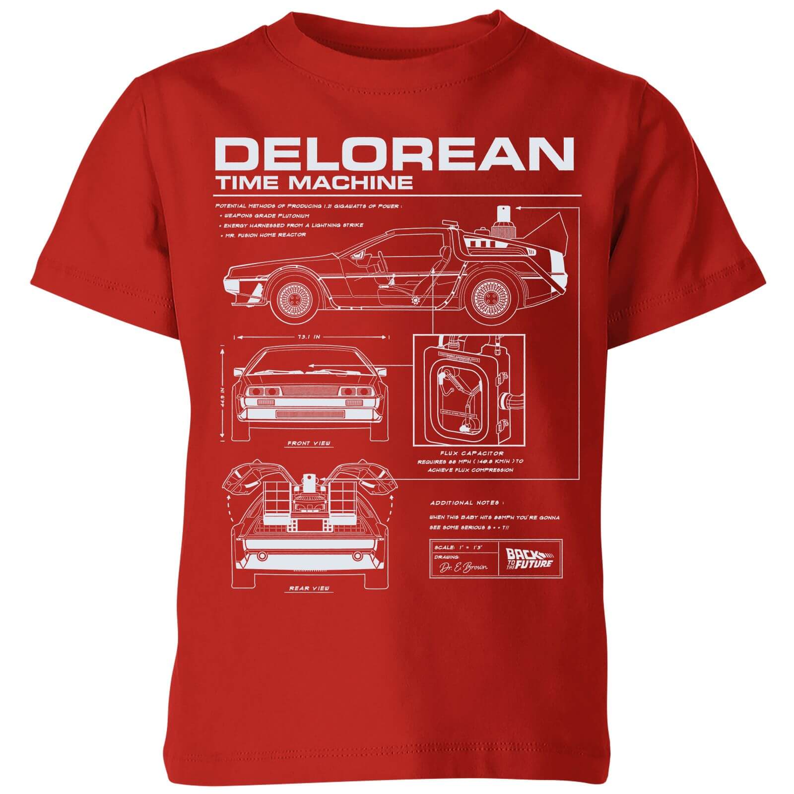 

Back To The Future Delorean Schematic Kids' T-Shirt - Red - 3-4 Anni - Rosso
