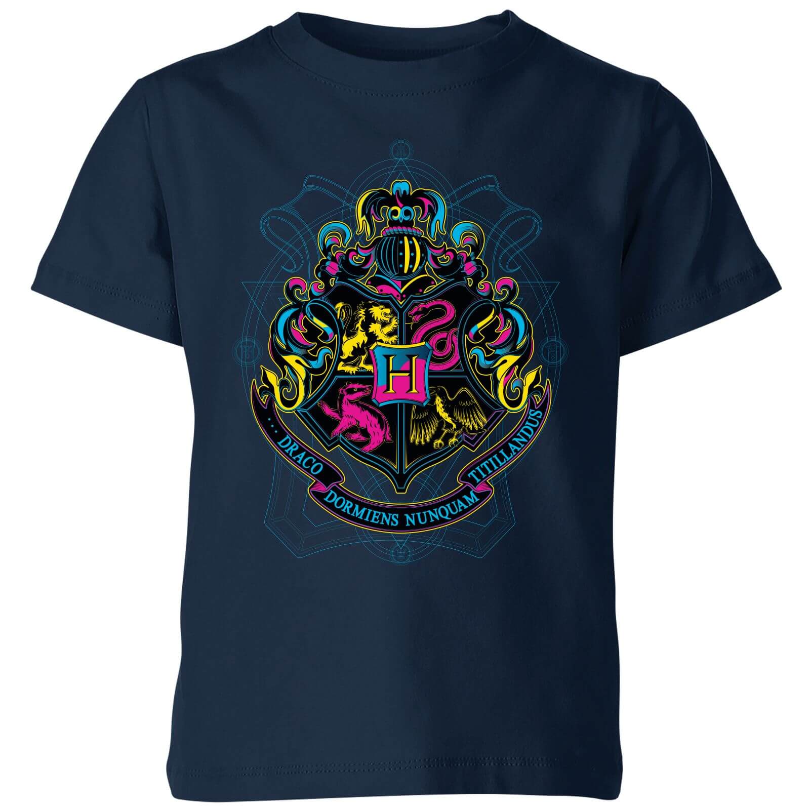 Harry Potter Hogwarts Neon Crest Kids' T-Shirt - Navy - 3-4 Years - Navy